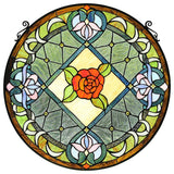 Enchanted Tiffany-Style Floral Stained Glass Window Panel 25" Height