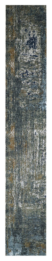 Battleship Gray Soft Wool Hand Knotted Abstract Design XL Runner Rug, 2'6"x20'