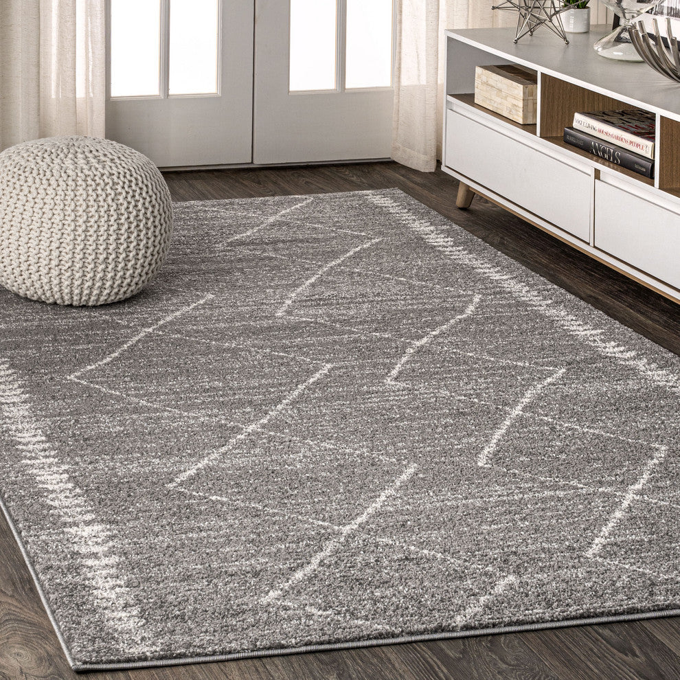 Zaina Moroccan Beni Souk Area Rug, Gray/Cream, 8 X 10
