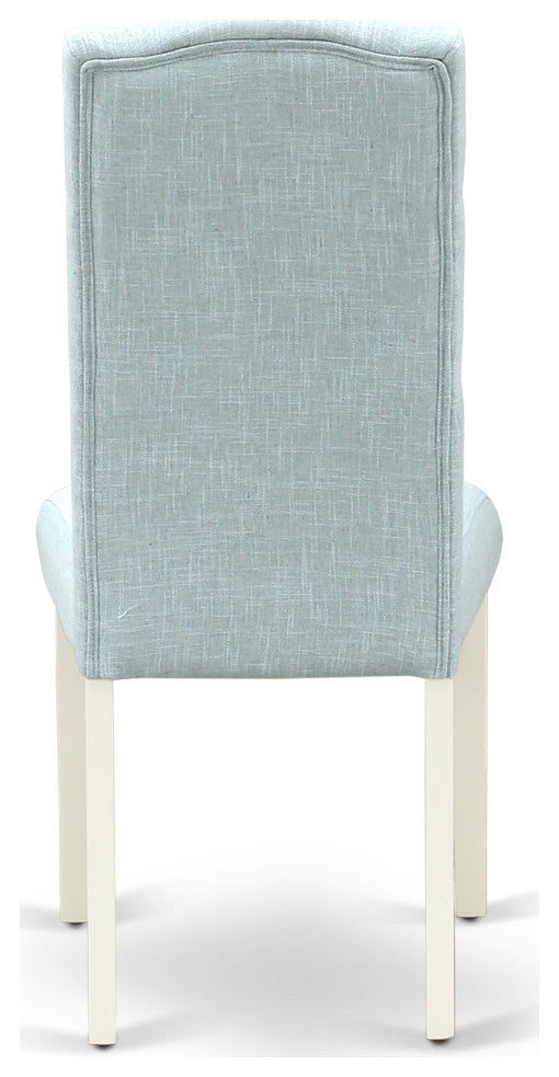 3Pc Dinette Set, Rounded Table, Two Chairs, Baby Blue Fabric, Linen White