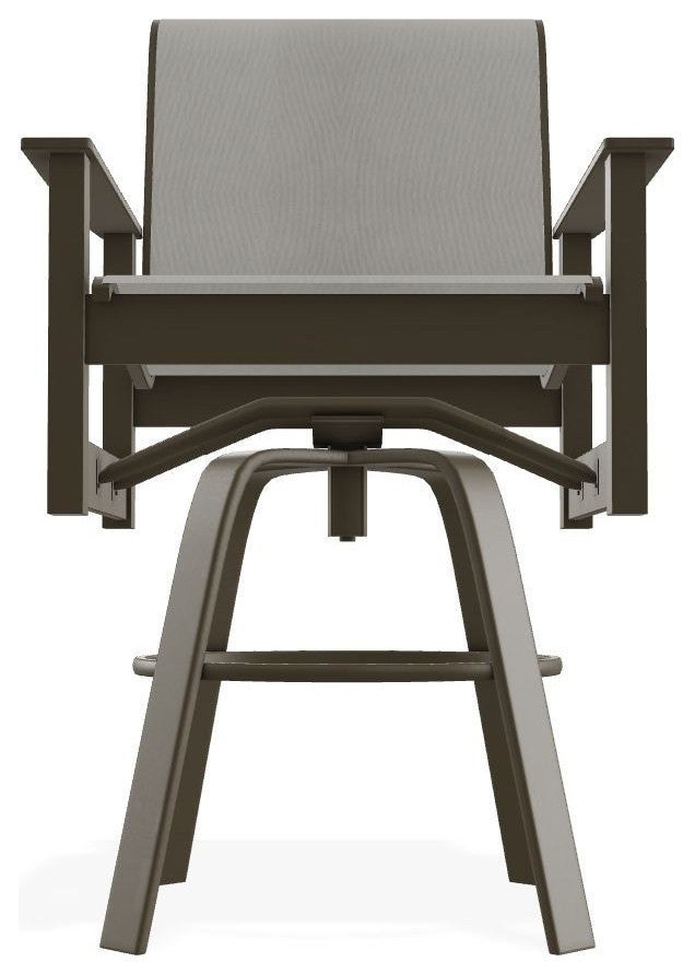 Leeward Sling Bar Height Outdoor Swivel Armchair, Augustine Oyster/Beachwood