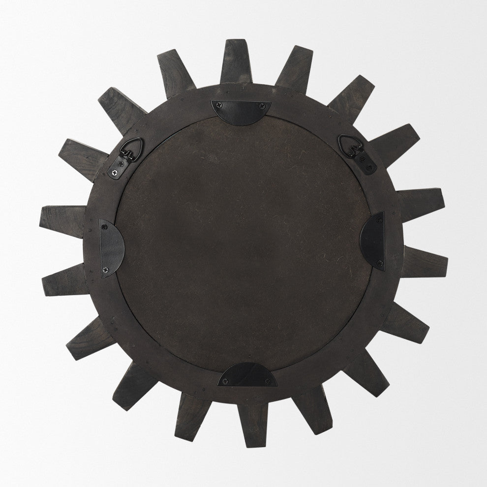 Sundance Black Solid Wood Frame Round Cog Mirror, 17"