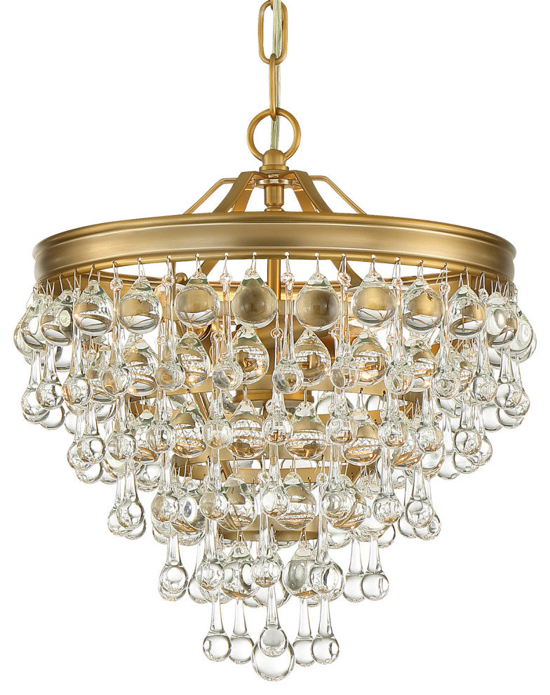 Calypso 6 Light Mini Chandelier in Vibrant Gold with Clear Glass Drops Crystal