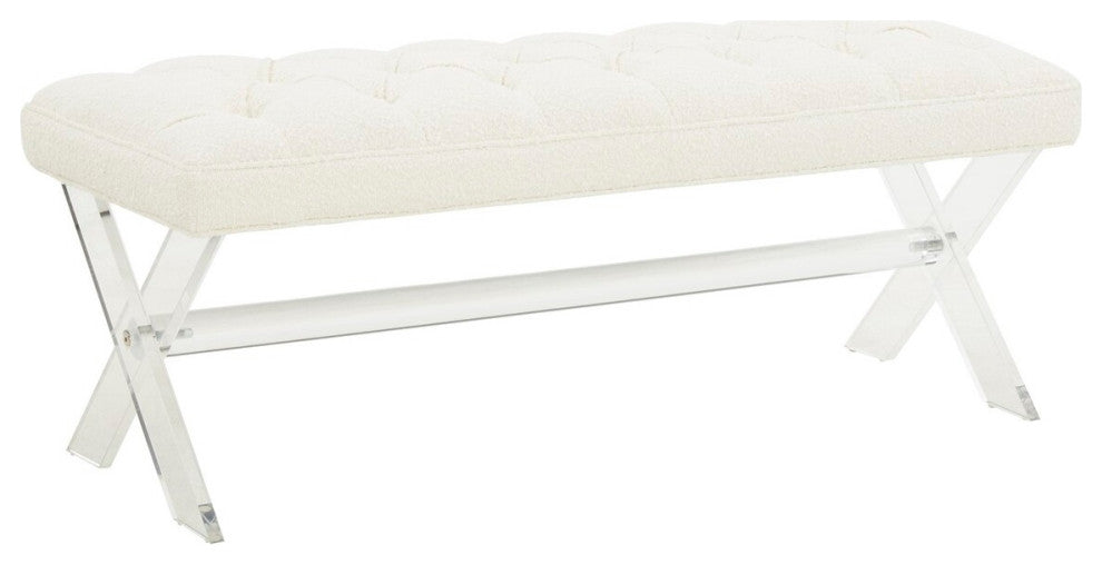 Safavieh Couture Tourmaline Tufted Acrylic Bench, Ivory