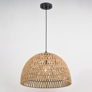 Nassau 1L Matte Black Transitional Pendant Light Natural Woven Rope Shade