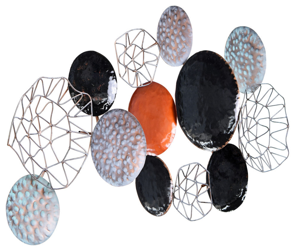 Hand Painted Etched Metal Wall Sculpture, Multi Color, Plateau