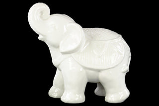Ceramic Standing Trumpeting Ceremonial Elephant Figurine, White