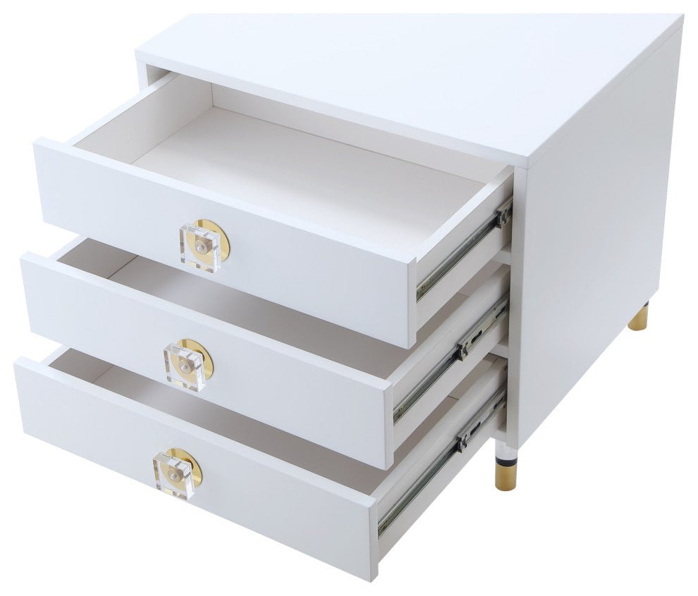 Nicole Miller Barney Nightstand High Gloss Acrylic Knob and Legs, White