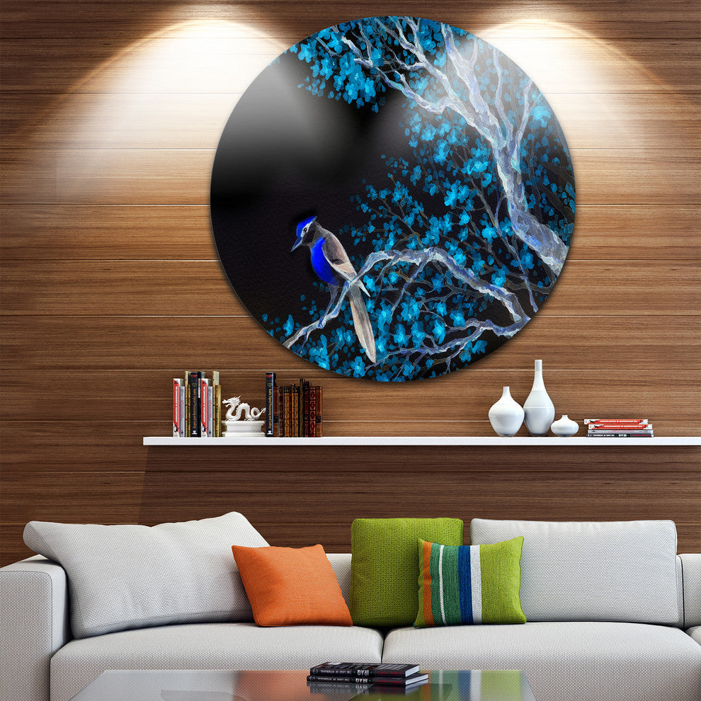 Beautiful Bird On Flowering Branch, Floral Round Wall Art, 23"