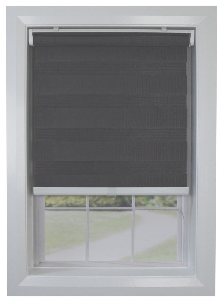 Versailles'' Cordless Zebra Slimline Privacy Shade, Charcoal, 31"x72"