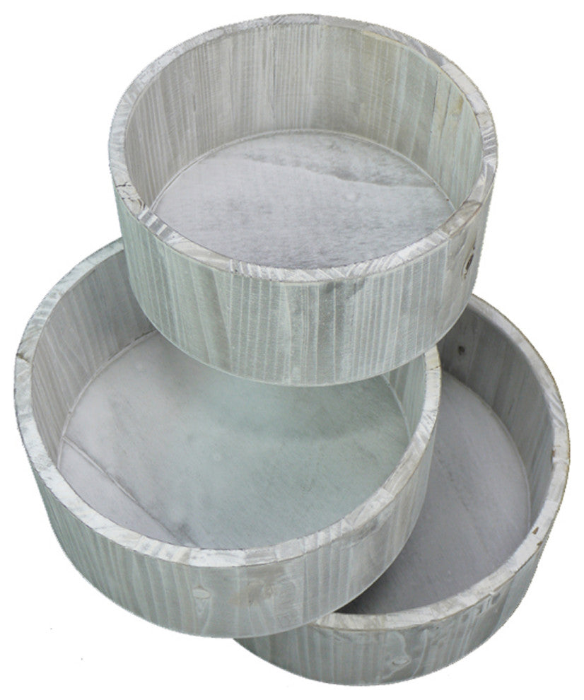 10" Light Gray Wash Round Wood Crate, Set of 3