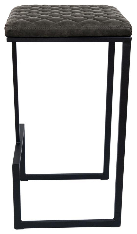 LeisureMod QS29GR Quincy Quilted Stitched Leather Bar Stools With Metal Frame