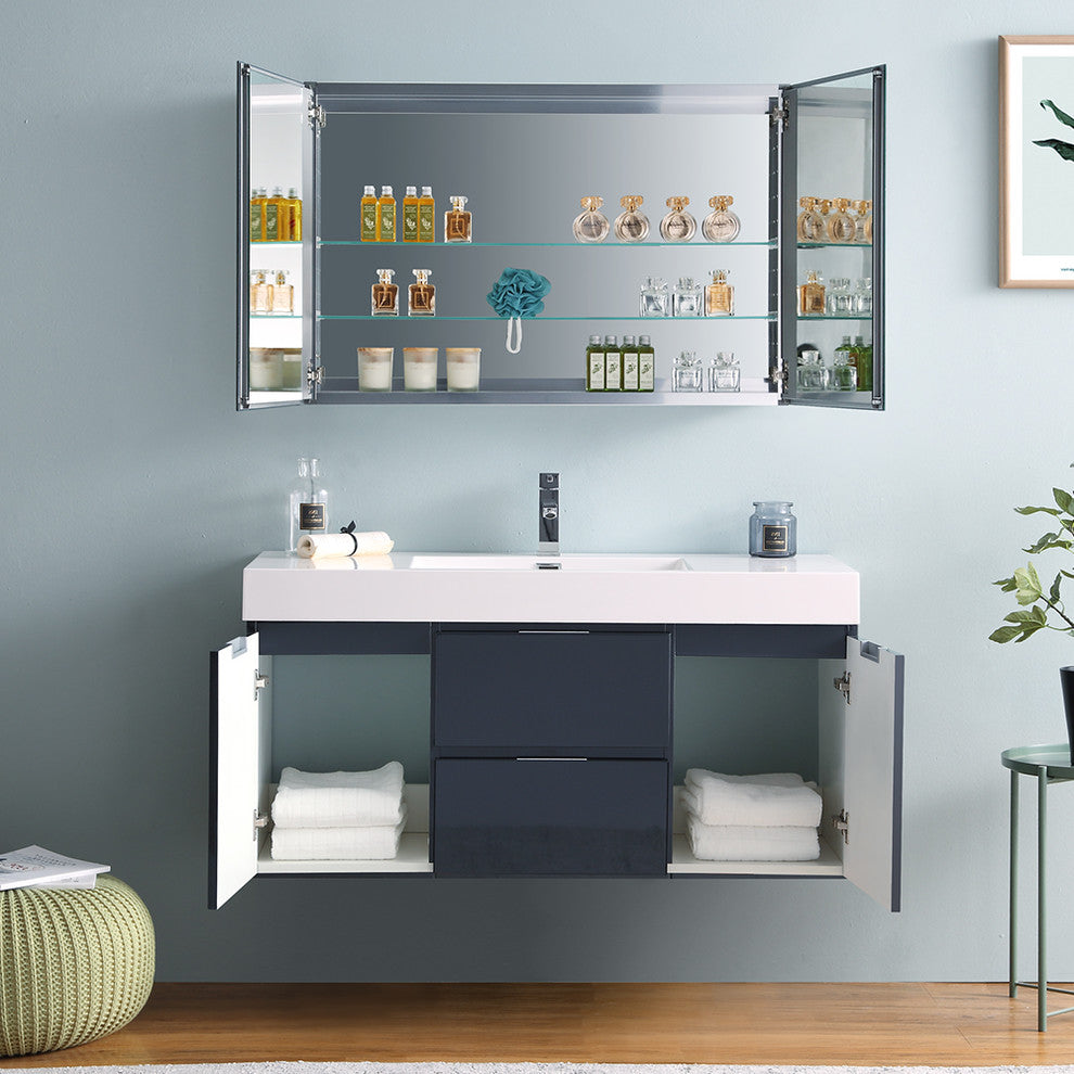 Valencia 48" Dark Slate Gray Wall Hung Vanity Set, Cabinet, Faucet FFT1030BN