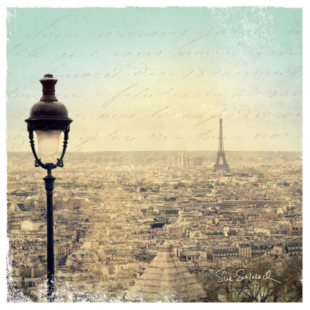 "Eiffel Landscape Letter Blue I" Digital Paper Print by Sue Schlabach, 26"x26"