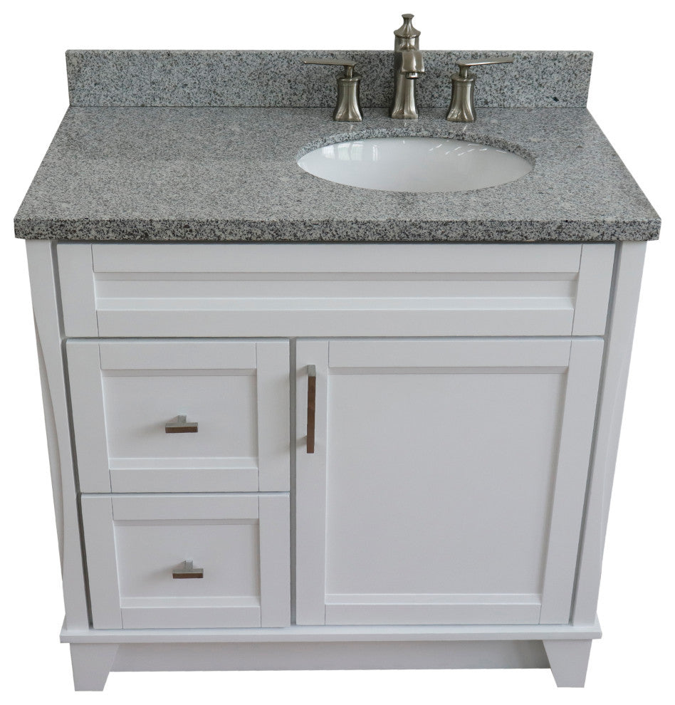 37" Single Sink Vanity, White Finish With Gray Granite