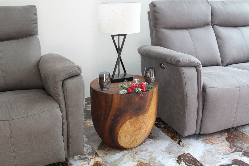 Haussmann Wood Oval Drum Table 20 in Diameter x 18 in High Walnut Oil