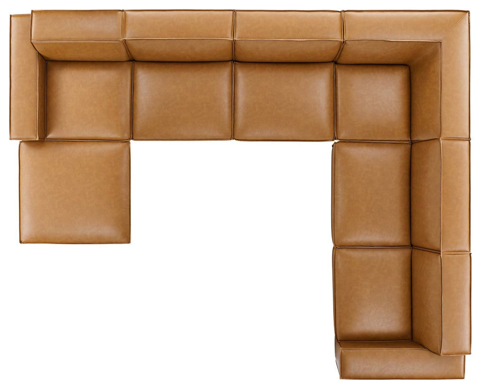 Sectional Sofa Set, Faux Vegan Leather, Tan, Modern, Living Lounge Hospitality