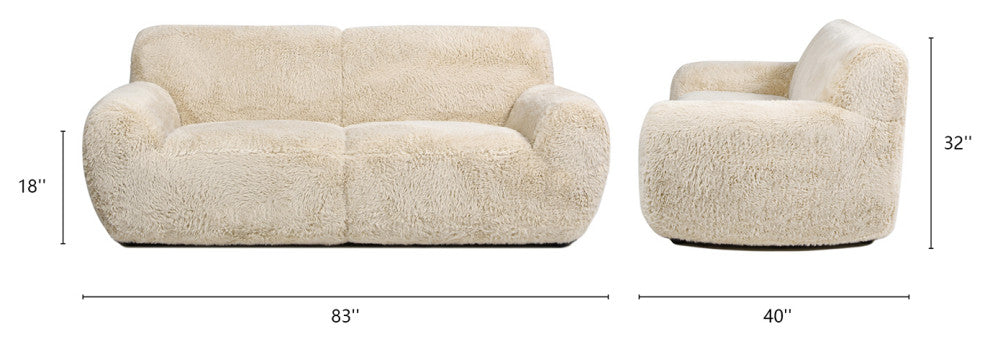 Summit 83" Sheepskin Sofa, Cream Beige Faux Fur