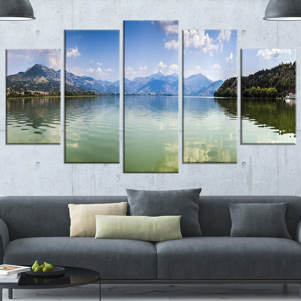 Kastoria Lake Greece Panorama, Landscape Canvas Art Print, 60"x32", 5 Panels
