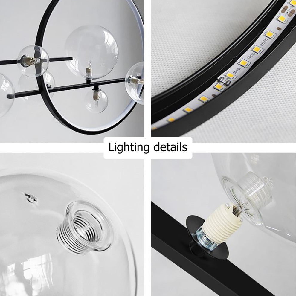 Bubi Modern Kitcehn Island Light for Dining Room with Glass Globe Shade, Black, 10-Light
