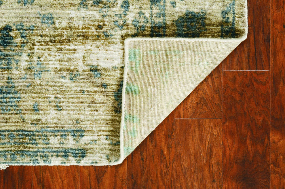 HomeRoots 5' x 7' Viscose Sand or Blue Area Rug