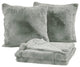 Pompom Faux Fur Throw With 2 Pillows, Silver