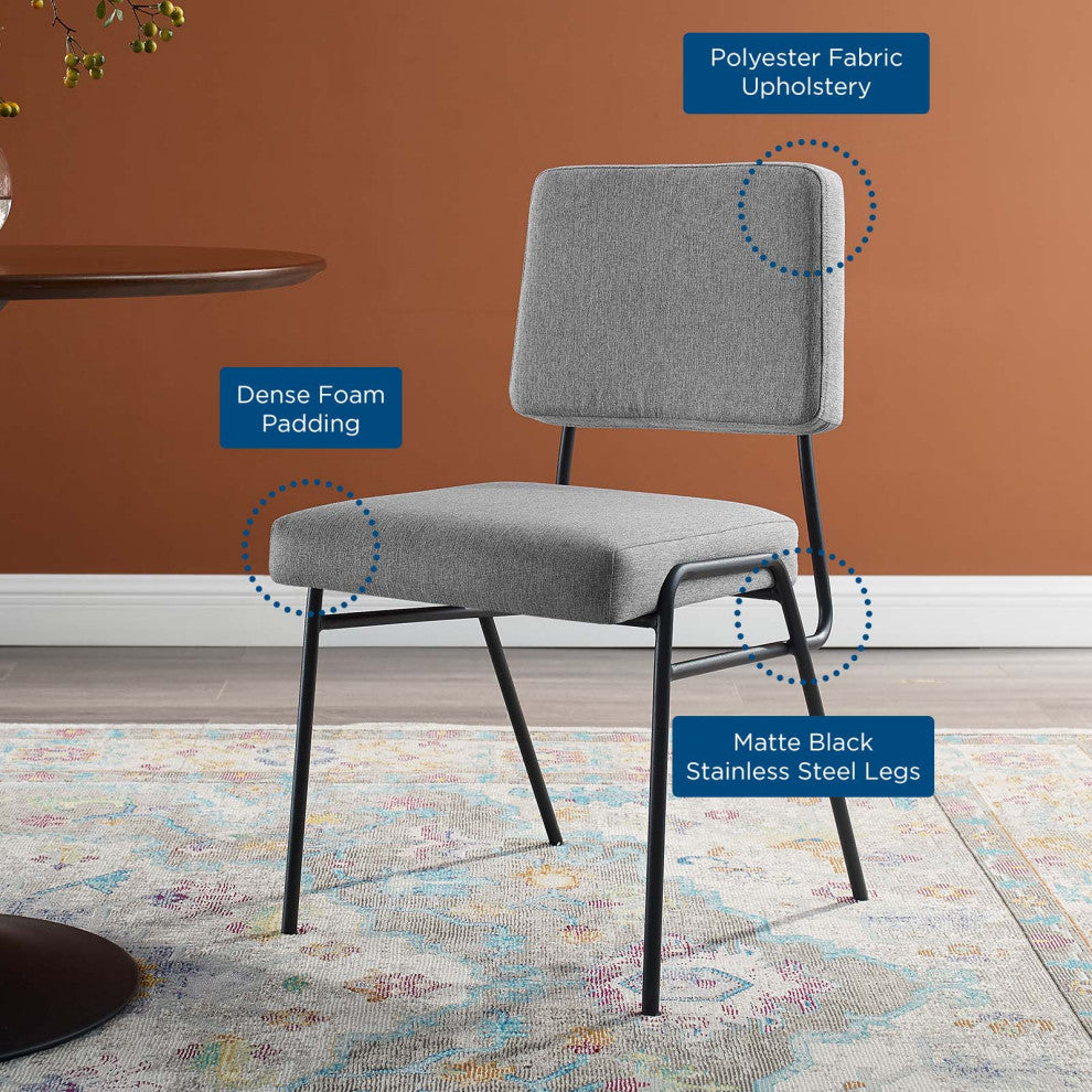 Side Dining Chair, Fabric, Metal, Black Gray, Modern, Bistro Restaurant