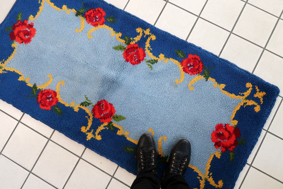 Vintage French Savonnerie Rug 2.5'x5', 76cmx155cm 1960s