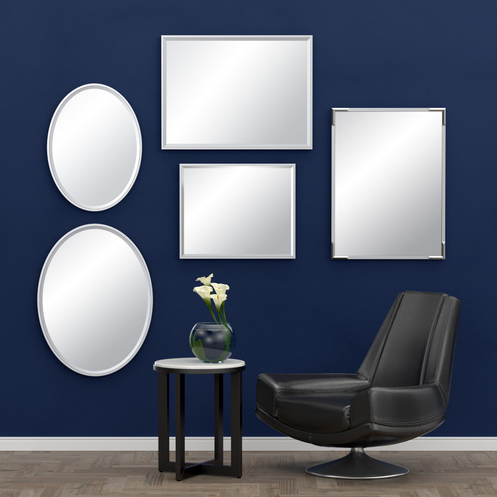 Flush Mount Framed Rectangle Wall Mirror, Chrome, 25