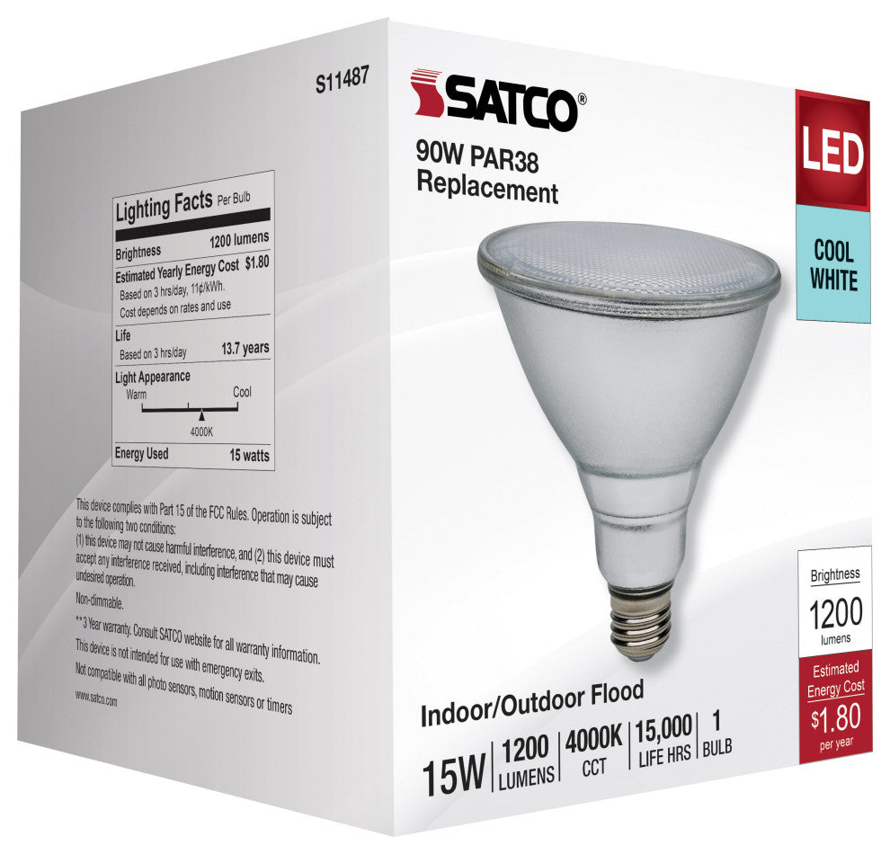 15W PAR38 LED, 4000K, Medium Base, 120-277V, 90 CRI
