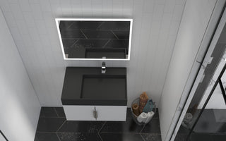 CastelloUSA Amazon 30" Right Wall Mounted Bathroom Vanity Set, White, Black Top, Brushed Nickel