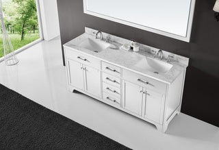 72" Double Sink Bathroom Vanity With Carrara Marble Top