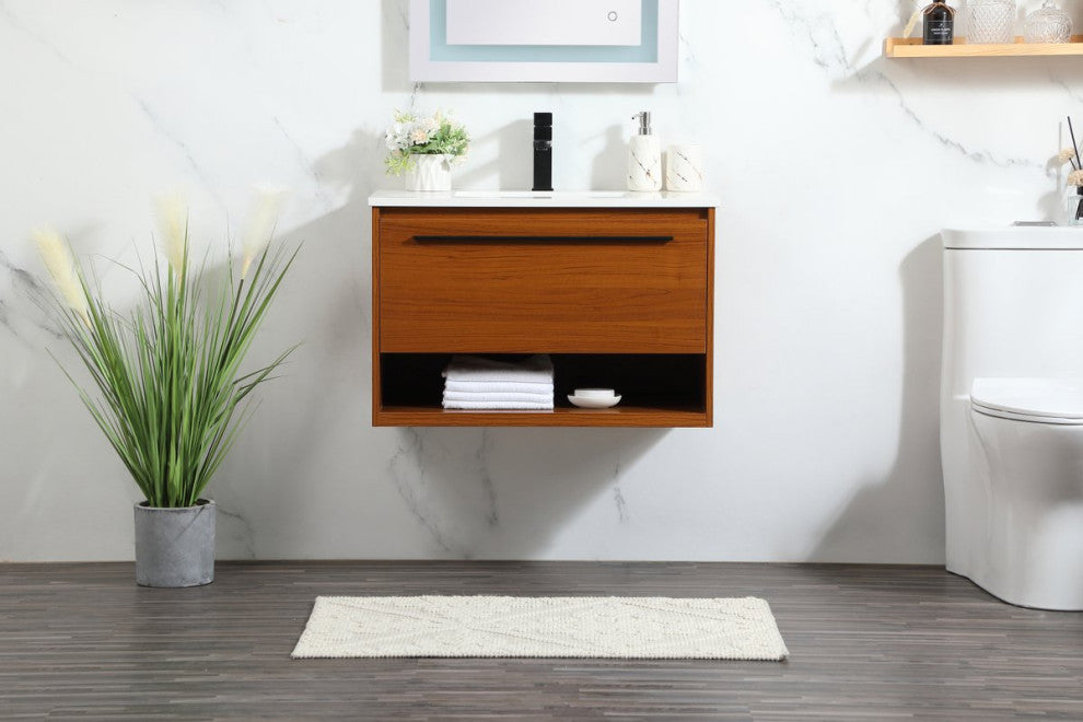 Rabi Single Bathroom Vanity, Teak, 30"