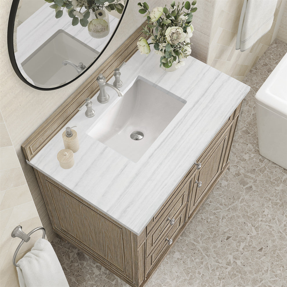 Lorelai 36" Single Vanity, Oak, 3 CM Arctic Fall Solid Surface Top