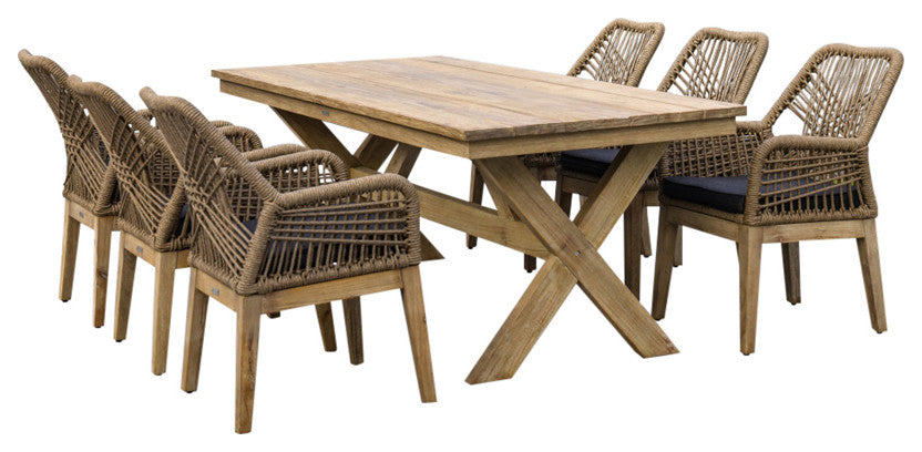 Santino 7-Piece Outdoor Dining Set, Table & 6 Wood/Aluminum/Rope Chairs