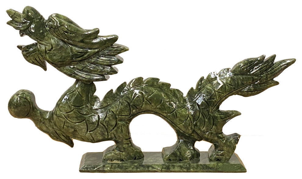 Chinese Green Stone Carved Dragon Fengshui Figure Large Hws1041A