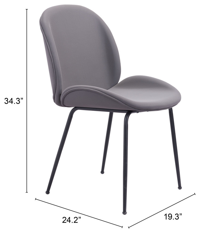 Dining Chair, Set of 2, Steel Metal, Fabric, Gray, Black, Cafe Bistro