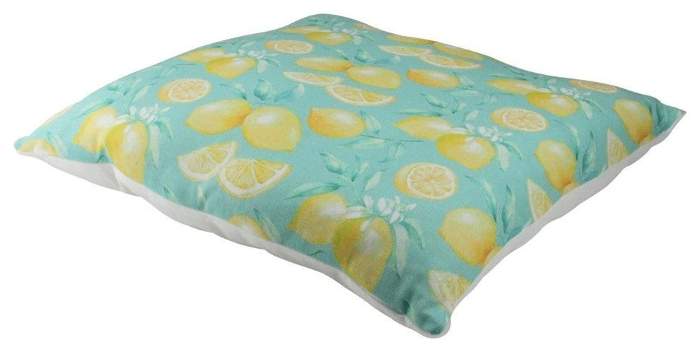 17" Green and Yellow Tropical Lemons Printed Throw Pillow Polyester