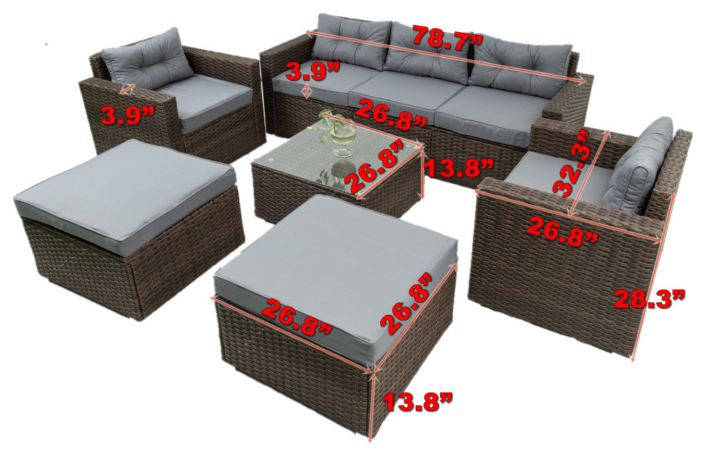6-Pieces Wide Outdoor Rattan Reversible Patio Sectional With Cushions