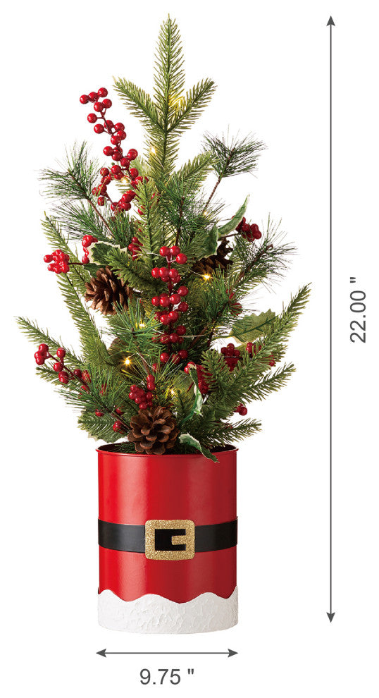 22"H Lighted Santa Belt Potted Table Tree