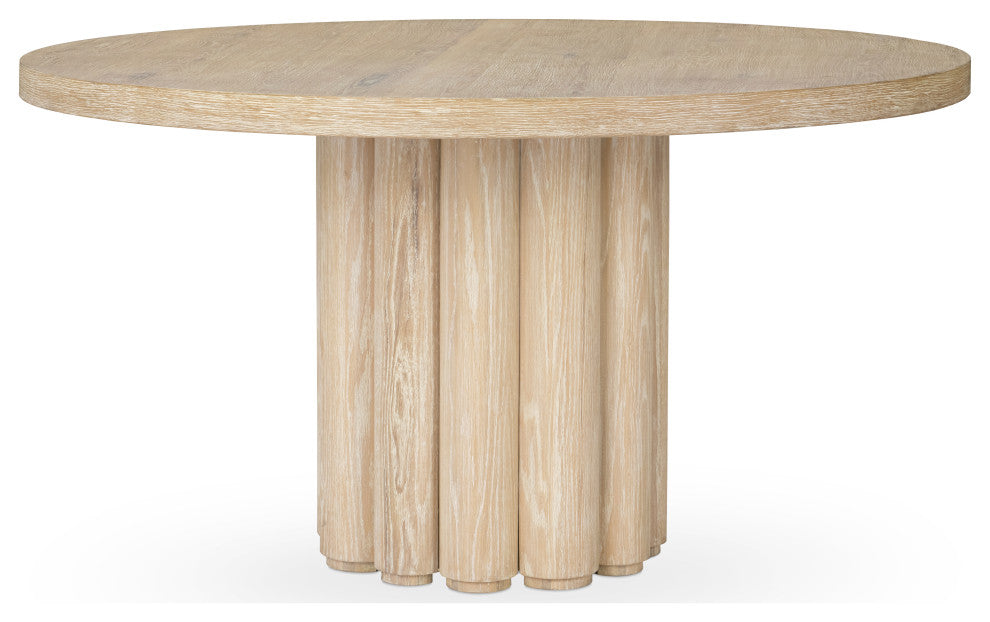 Tiber Oak Wood Round Dining Table, 55", Whitewash
