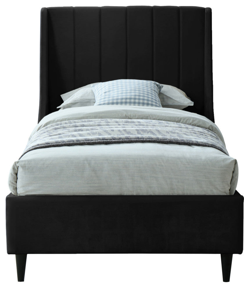 Eva Velvet Upholstered Bed, Black, Twin