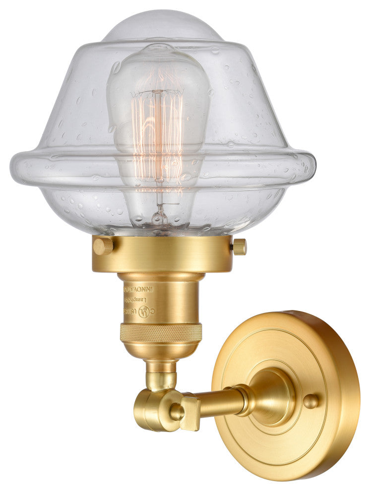 Small Oxford 1 Light Sconce, Satin Gold, Seedy