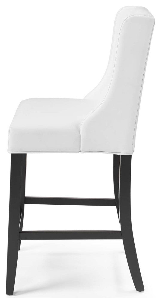Tufted Counter Stool Chair, Faux Leather, White, Bar Pub Cafe Bistro Restaurant