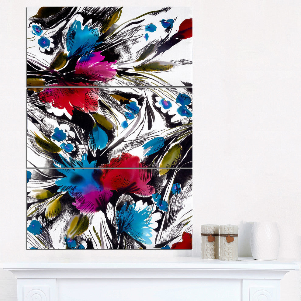 "Flowers With Fusion of Colors" Digital Metal Wall Art, 3 Panels, 28"x36"