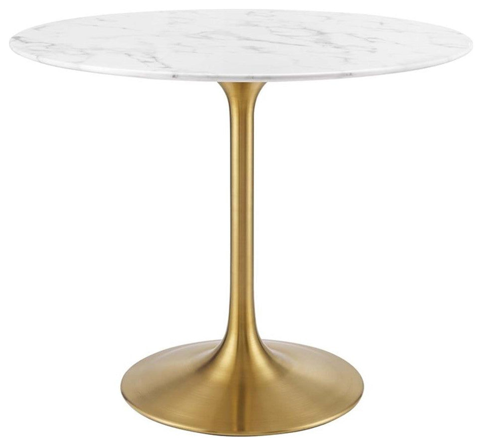 Modway Lippa 36" Round Faux Marble & Metal Dining Table in Gold and White