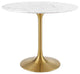 Modway Lippa 36" Round Faux Marble & Metal Dining Table in Gold and White