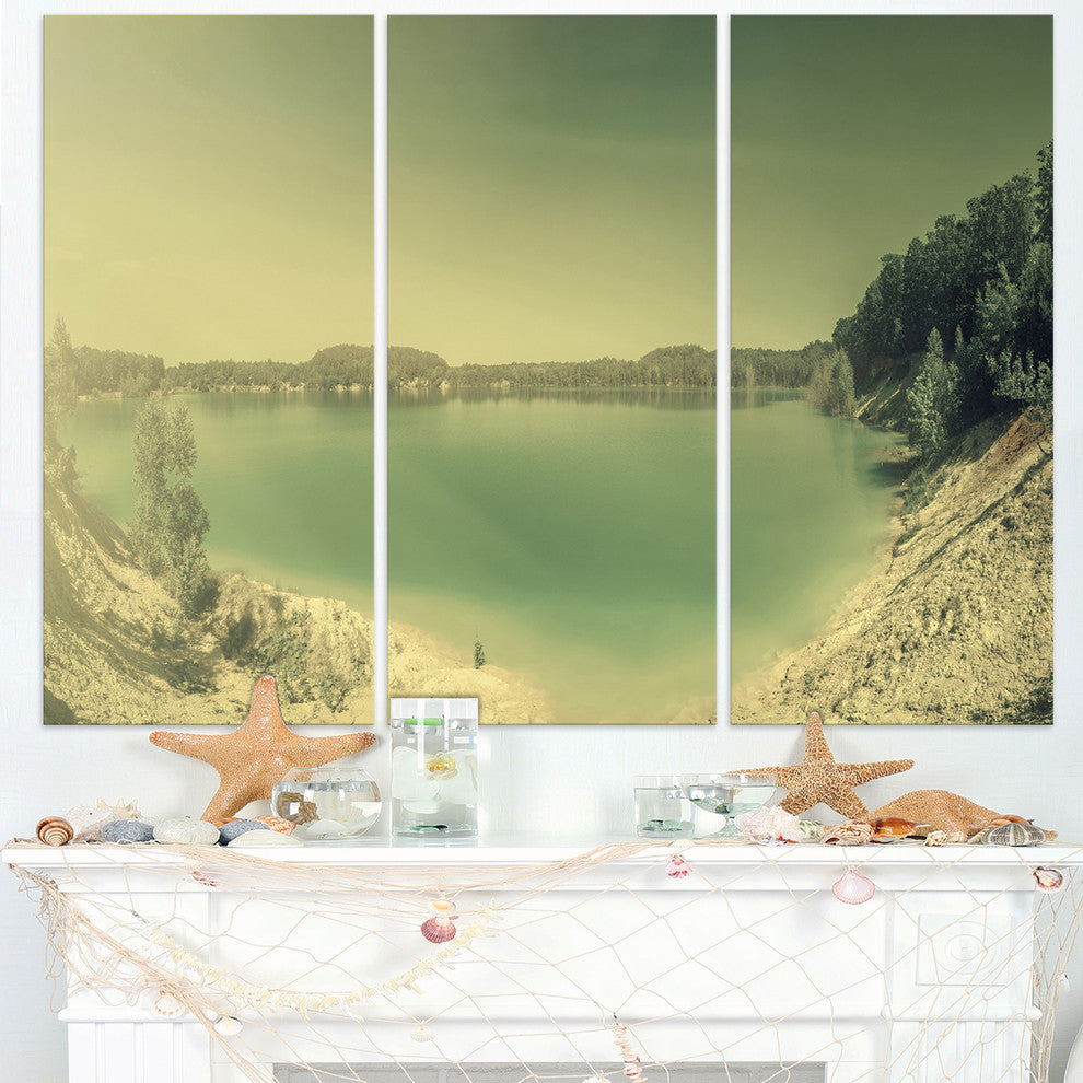 "Blurred Sea With Mountain Views" Metal Wall Art, 3 Panels, 36"x28"