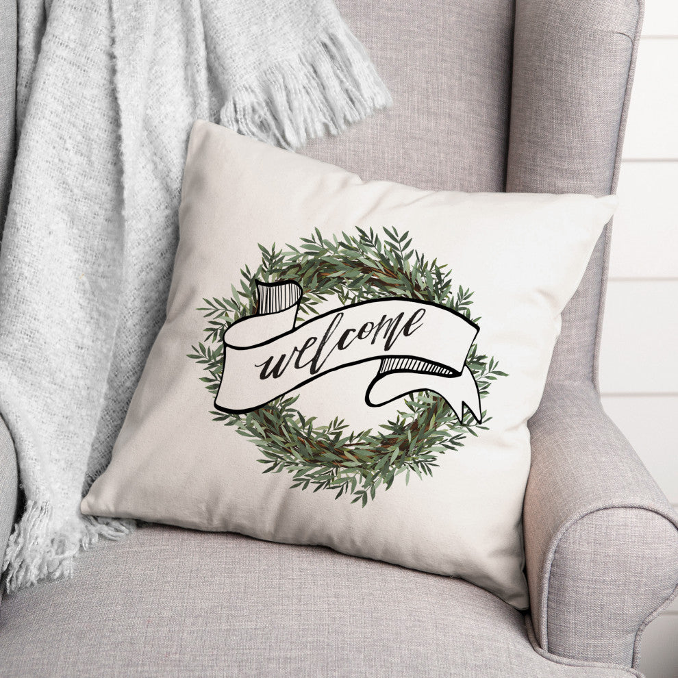 Welcome Wreath 2 18x18 Spun Poly Pillow
