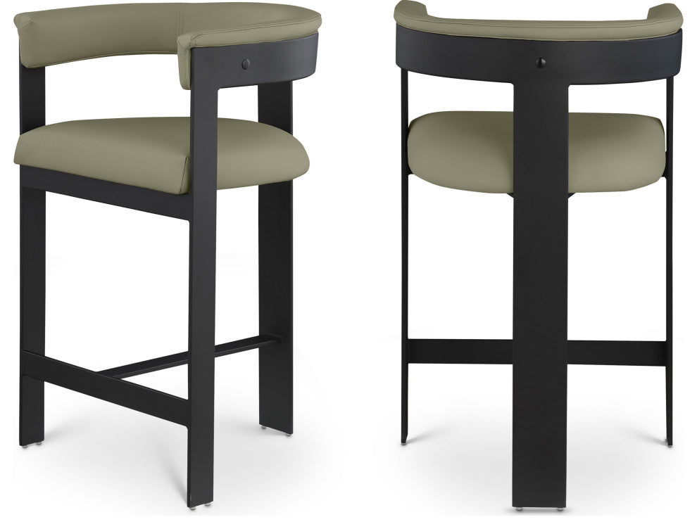 Romeo Upholstered Counter Stool, Olive, Vegan Leather, Matte Black Finish